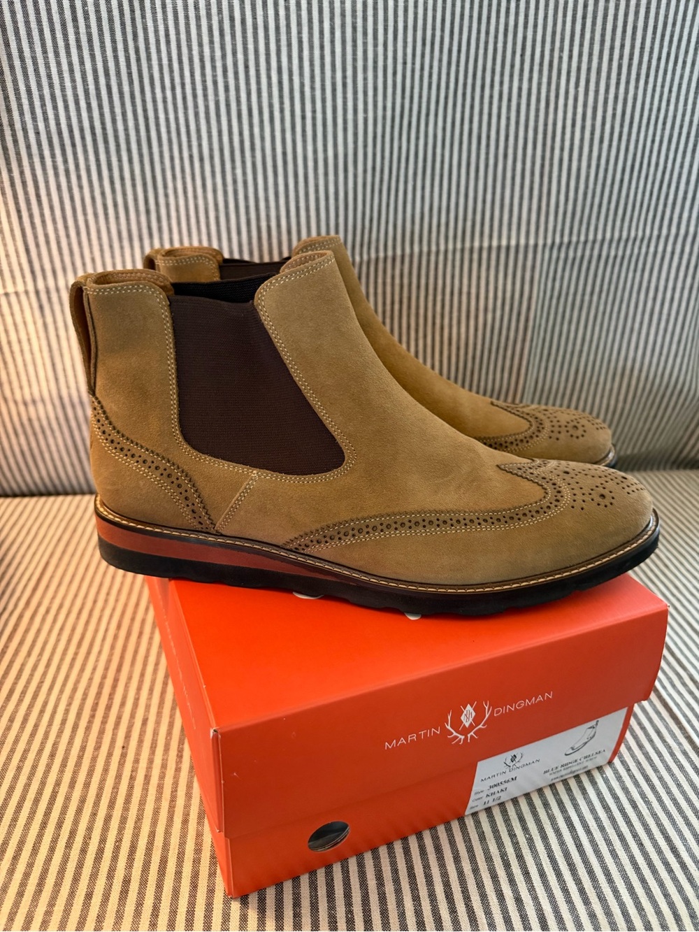 Martin Dingman Men's Suede Chukka Boots in Light Brown with Dark Brown Elastic
